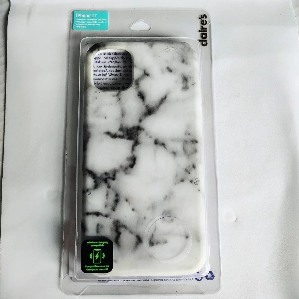 Marble iPhone‎ 11 Phone Case Wireless Charging Compatible Black White Phone Case